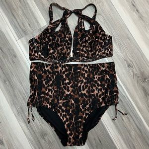 City Chic Brown and Black Leopard High Waist Bikini Set